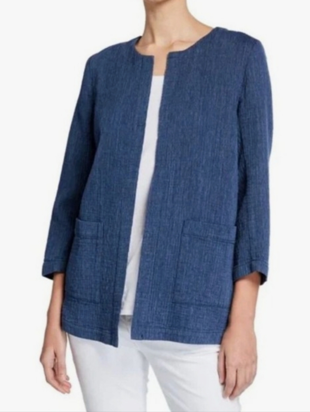 Eileen Fisher Indigo Cotton Diamond Jacket